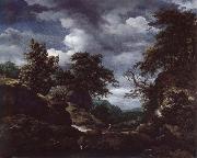 Jacob van Ruisdael Hilly Wooded Landscape with Cattle oil painting reproduction